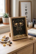 Ahşap Kenarlı Boğa Burcu Tasarımlı Sitrin Taşlı Derin Çerçeve 16,5X21,5CM - Duvar Dekorasyonu görsel 3