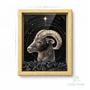 Ahşap Kenarlı Oğlak Burcu Tasarımlı Kartanesi Obsidiyen Taşlı Derin Çerçeve 16,5X21,5CM - Duvar Dekorasyonu görsel 1