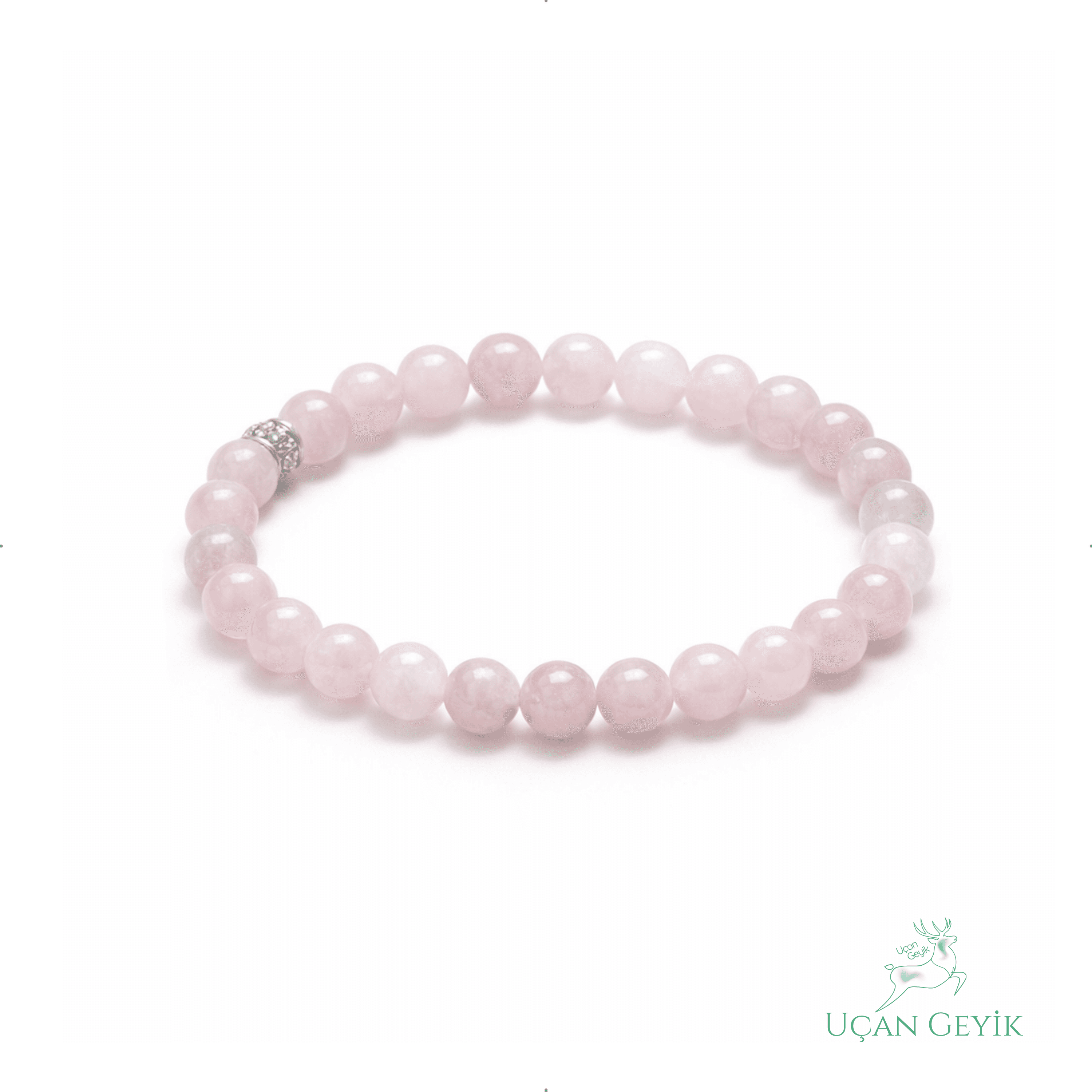 Doğal Pembe Kuvars Taş Bileklik 8 mm – Aşk ve Sevgi Taşı, Şifa ve Enerji Kristali, Elastik Unisex Takı