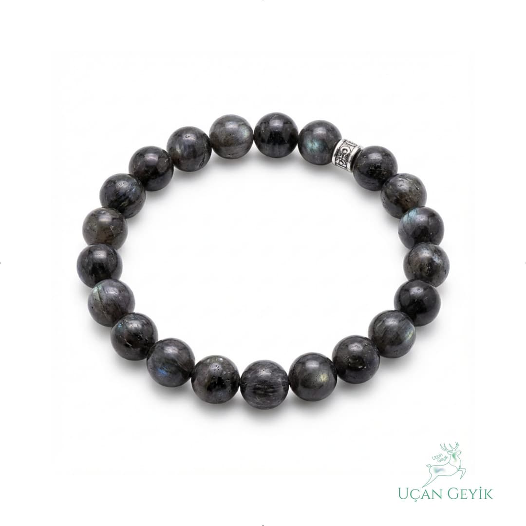 Larvakit Doğal Taş Bileklik 8mm - Koruma, Odak, Arınma, Bilgelik - Esnek Tasarım, Unisex Takı
