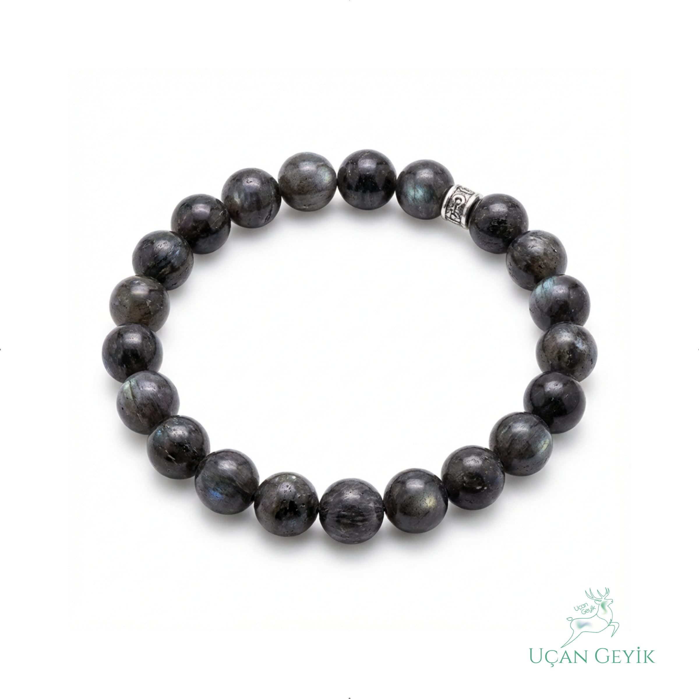 Larvakit Doğal Taş Bileklik 8mm - Koruma, Odak, Arınma, Bilgelik - Esnek Tasarım, Unisex Takı