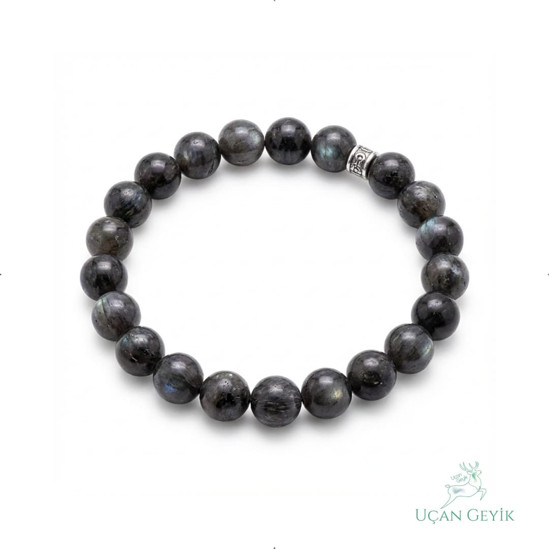 Larvakit Doğal Taş Bileklik 8mm - Koruma, Odak, Arınma, Bilgelik - Esnek Tasarım, Unisex Takı
