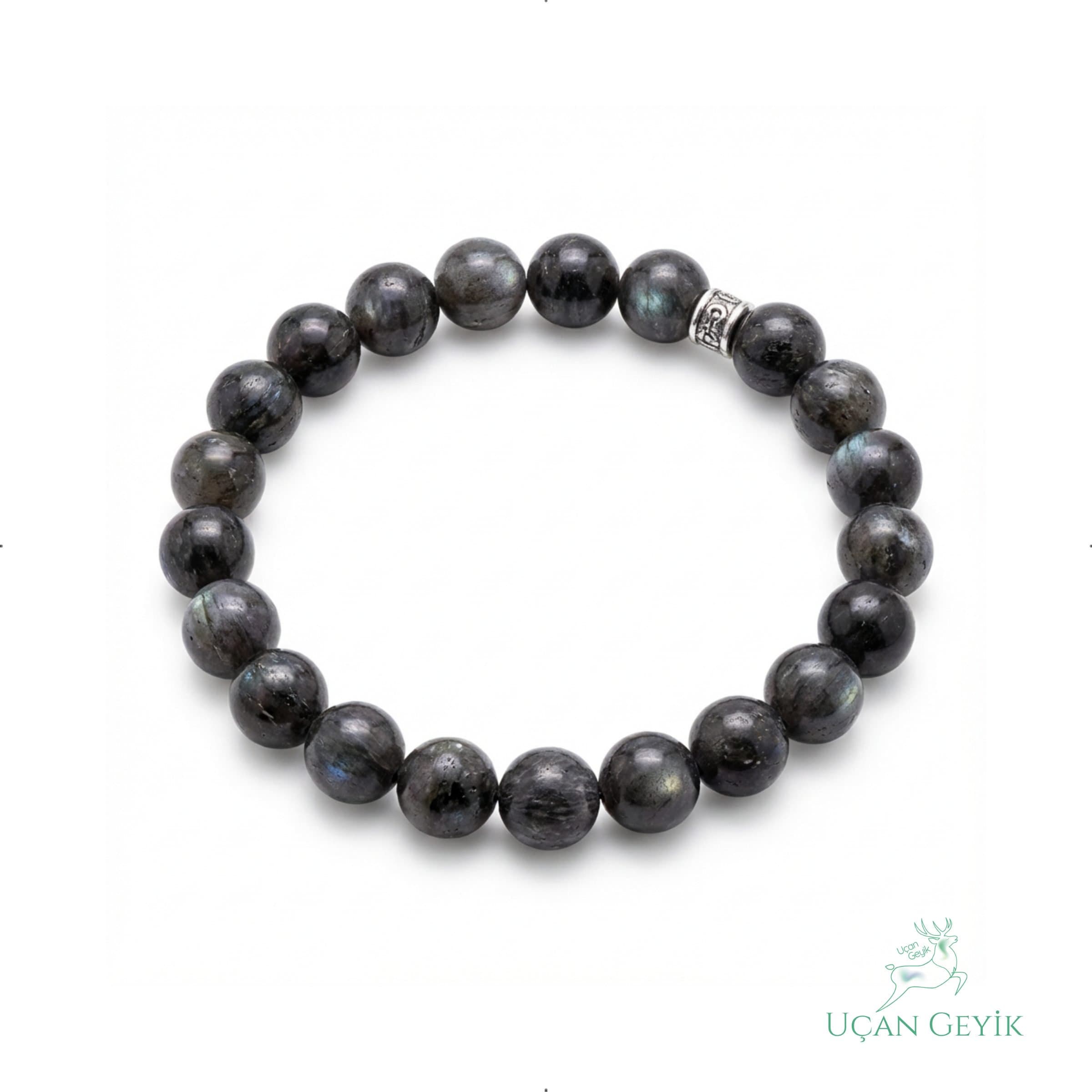 Larvakit Doğal Taş Bileklik 8mm - Koruma, Odak, Arınma, Bilgelik - Esnek Tasarım, Unisex Takı