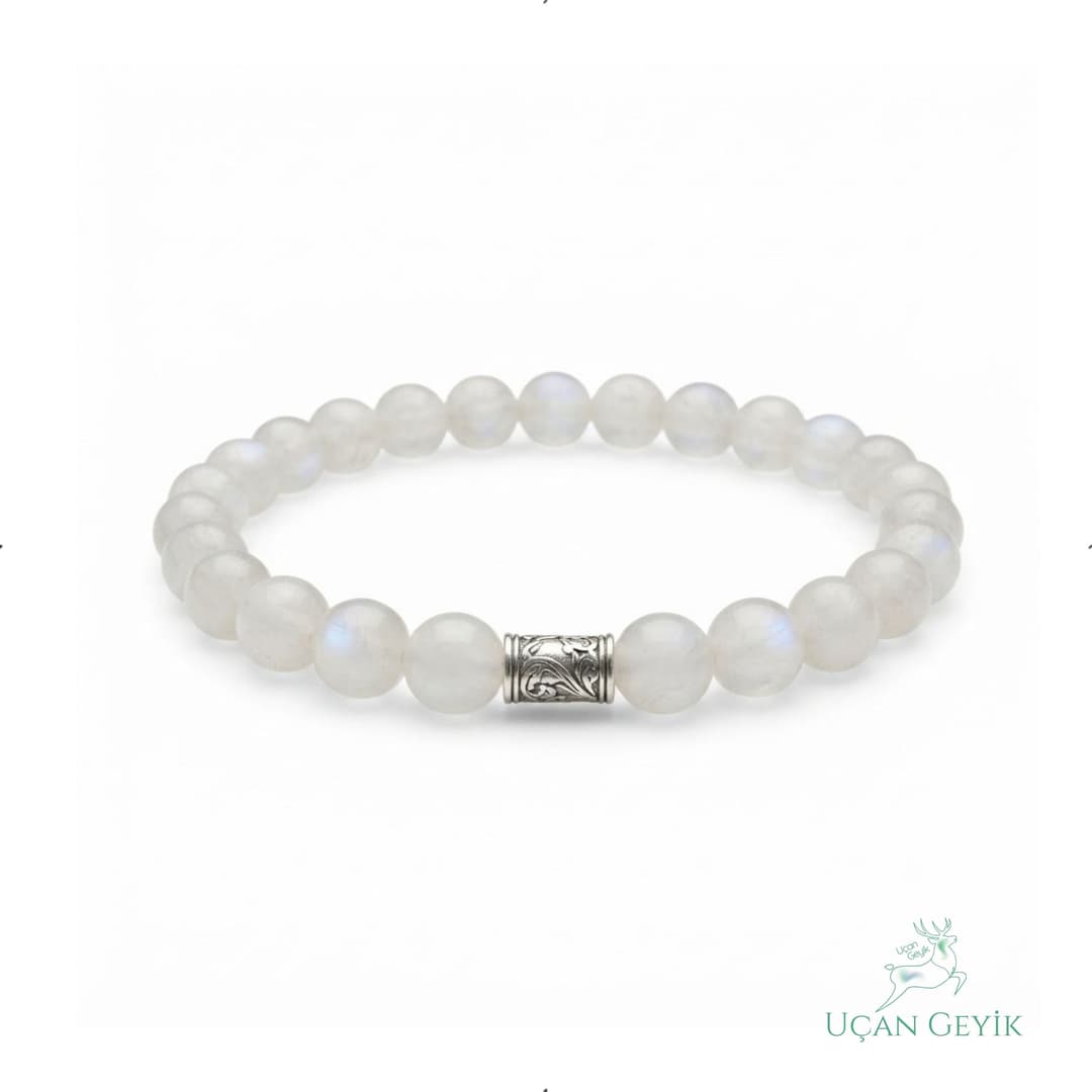Ay Taşı Doğal Taş Bileklik 8mm - Huzur, Denge, Sakinlik - Esnek Tasarım, Unisex Takı