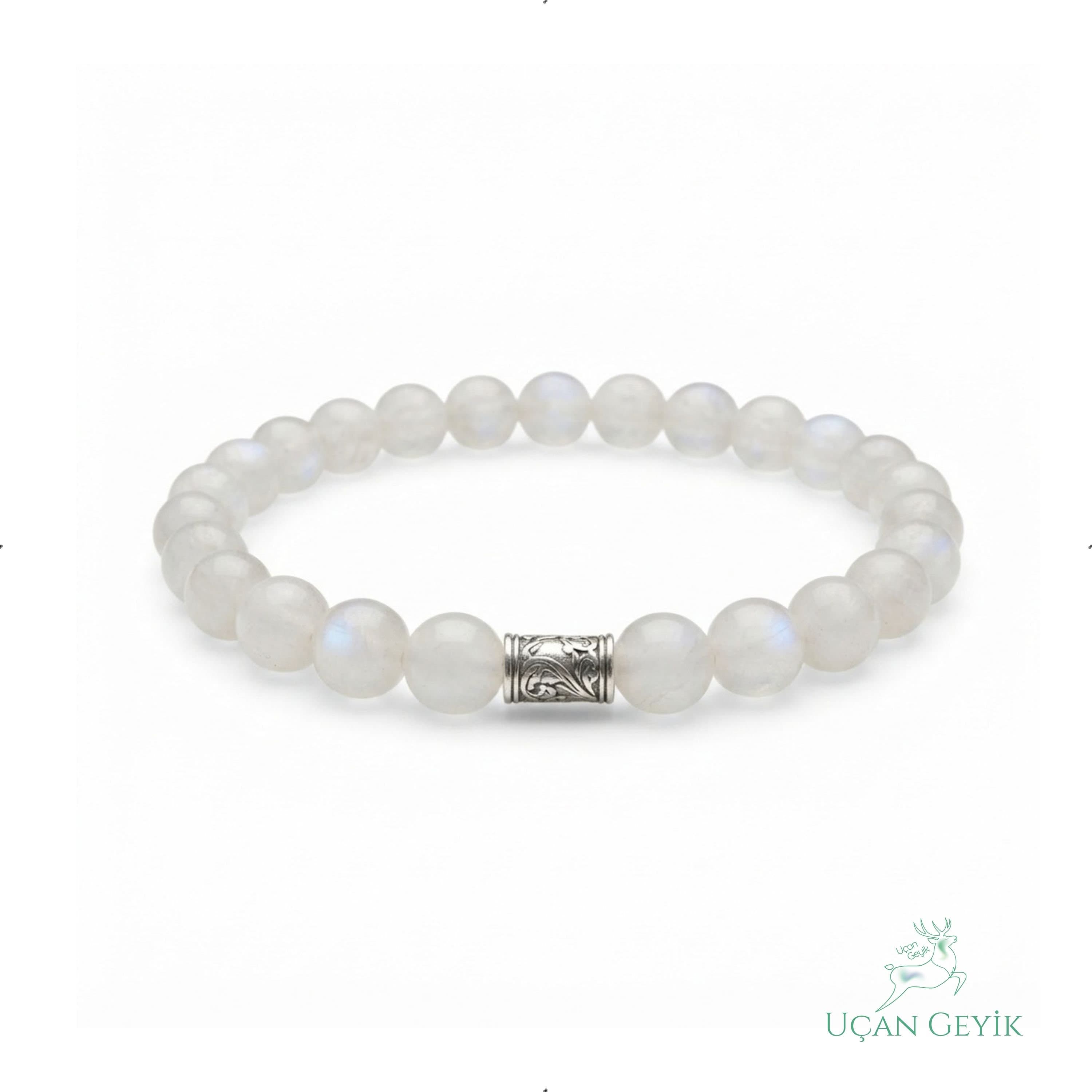 Ay Taşı Doğal Taş Bileklik 8mm - Huzur, Denge, Sakinlik - Esnek Tasarım, Unisex Takı