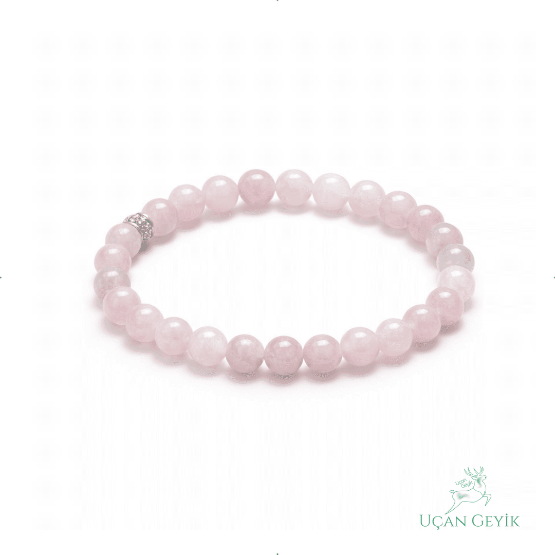 Doğal Pembe Kuvars Taş Bileklik 8 mm – Aşk ve Sevgi Taşı, Şifa ve Enerji Kristali, Elastik Unisex Takı